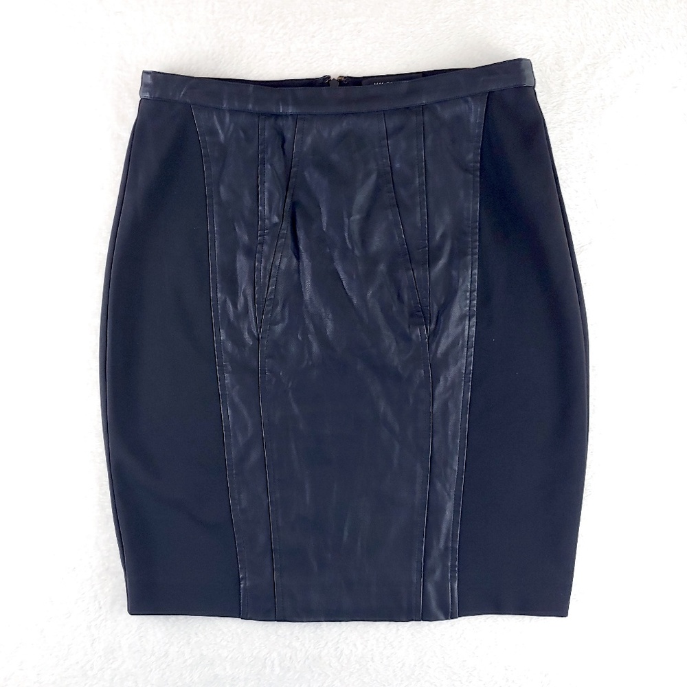 MM Couture Miss Me Vegan Leather Panel Black Pencil Skirt
